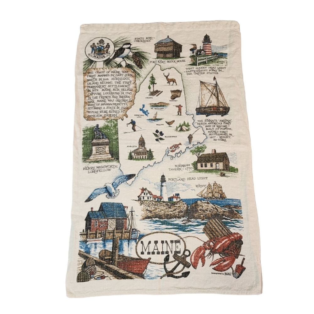 Vintage Maine Tea Towel Pre Owned Condition